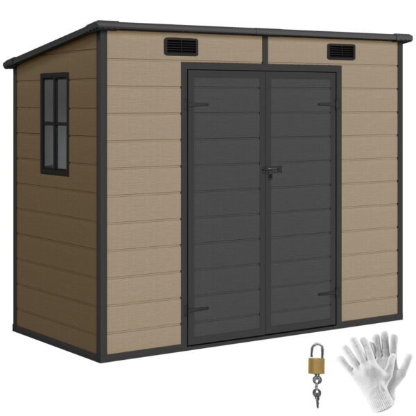 Outsunny 8' x 4' Outdoor Storage Shed Light Brown Resin