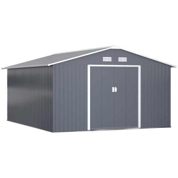Outsunny Outdoor Storage Shed Dark Gray 11' x 13' Galvanized Steel