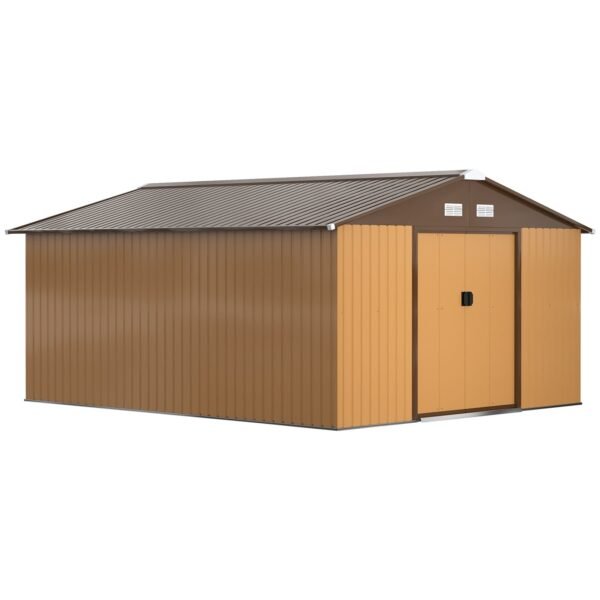Outsunny Outdoor Storage Shed Yellow 11 ft x 13 ft Galvanized Steel