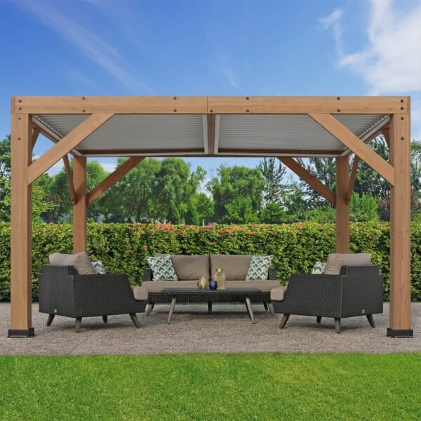Yardistry Structures 13 x 11 ft Cedar Louvered Roof Pergola