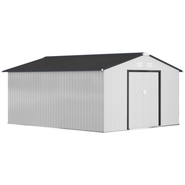 Outsunny Outdoor Storage Shed White 11' x 13' Galvanized Steel