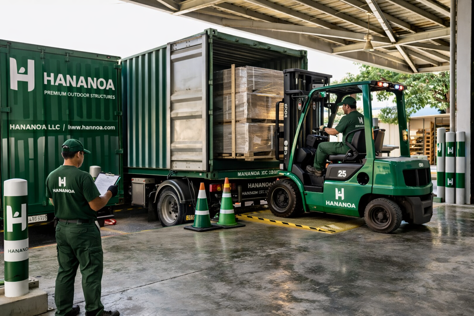Hananoa product lineup — pergolas, sheds, gazebos