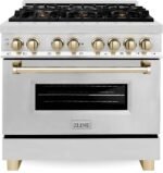 ZLINE Autograph Edition 36 Inch 4.6 Cu. Ft. Dual Fuel Range with Gold Accents, RAZ-36-G