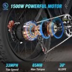 Ridstar Electric Bike for Adults 1500w 33mph,48v 20ah Electric Bicycle,20" Fat Tire,7-Speed Mountain Bike Ul2849 - Image 6